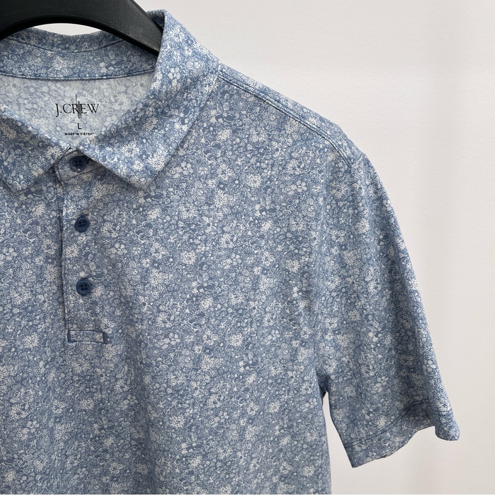 J crew performance pique polo shirt L sketch floral blue golf spring summer 2025
